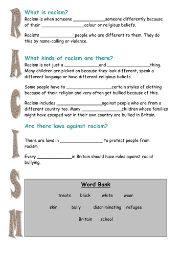 anti racism worksheet
