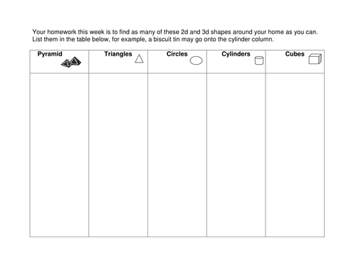 Find The Shape Homework Teaching Resources