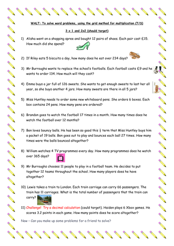 multiplication word problems year 5 teaching resources