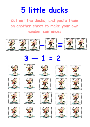 5 little ducks - subtraction worksheet | Teaching Resources