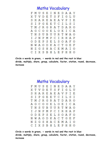 maths words wordsearch teaching resources