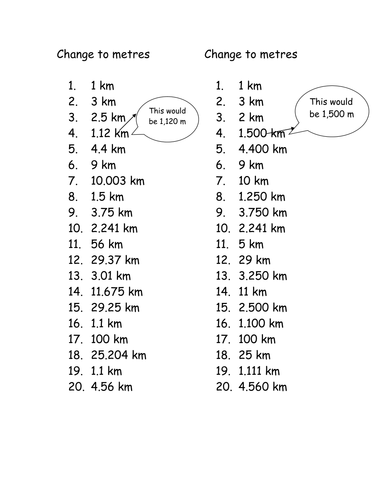 Change Km To Metres Activity Teaching Resources
