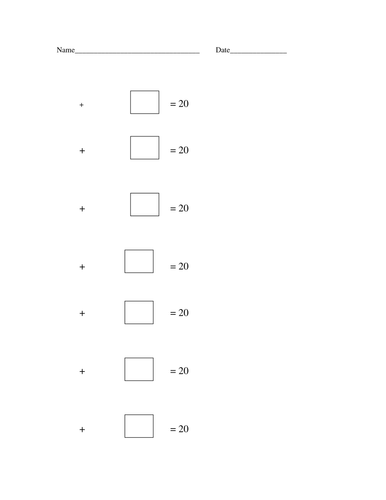 Missing Number Worksheet