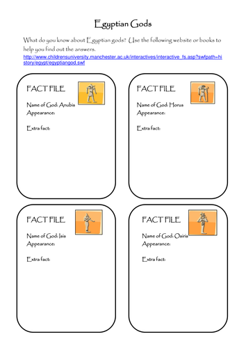 Egyptian gods - research prompts sheet by JulianL - Teaching Resources