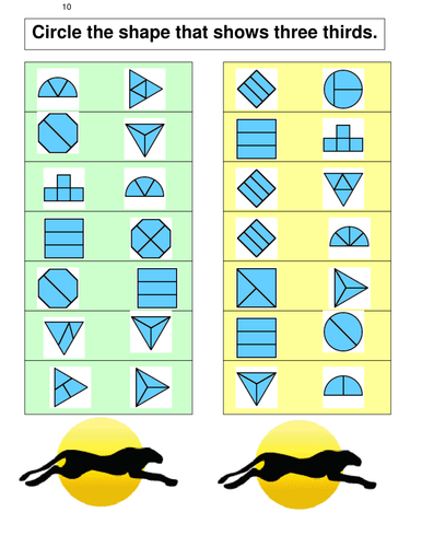 FRACTIONS 9 Identifying shapes cut into thirds