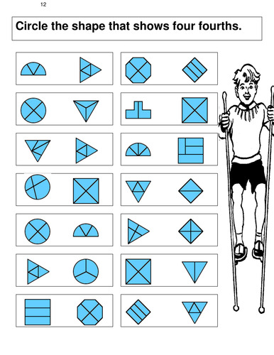 FRACTIONS 11 Identifying shapes cut into four equa