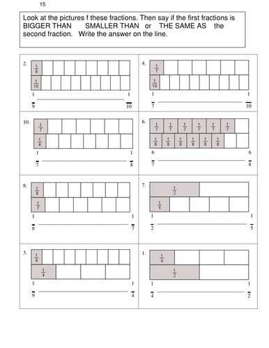 FRACTIONS 14 Bigger than Smaller than with fractio