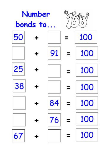 Number bonds to 100 worksheet by kmed2020 - Teaching Resources - Tes