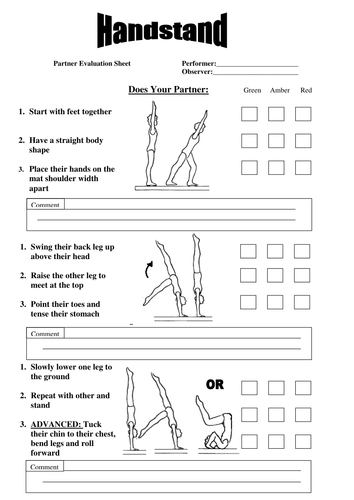 Gymnastic Floor Skills Peer Evaluation Cards Teaching Resources