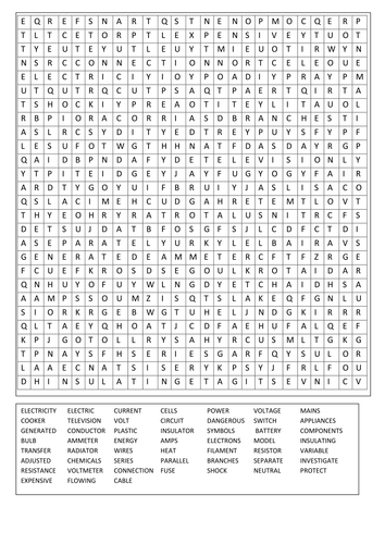 Electricity wordsearch by coreenburt | Teaching Resources