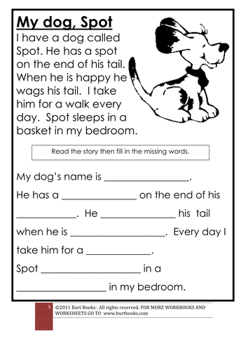 cloze procedure my dog spot by coreenburt teaching resources