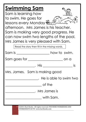 CLOZE PROCEDURE Swimming Sam.