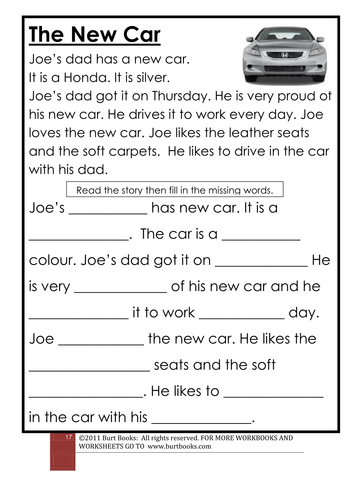 CLOZE PROCEDURE The new car | Teaching Resources