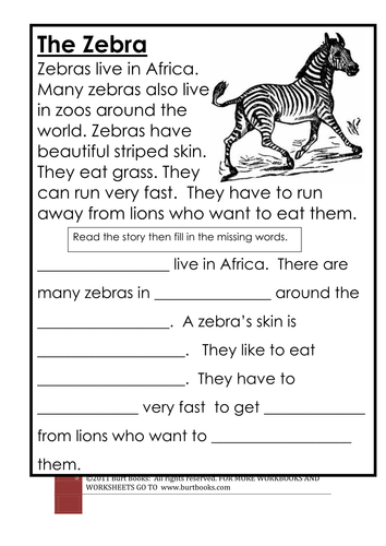 CLOZE PROCEDURE The zebra | Teaching Resources