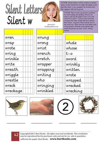 SILENT W WORKSHEET 1 Teaching Resources