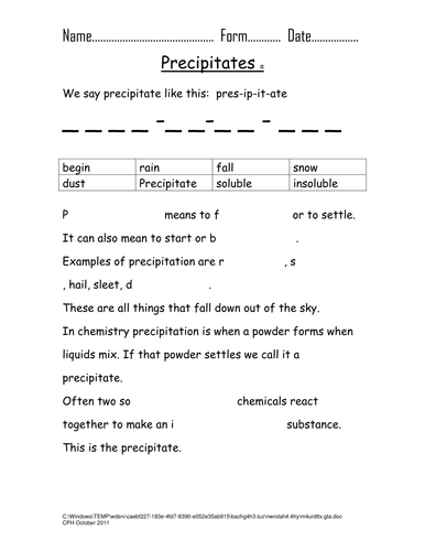 Chemical Reactions - Precipitation
