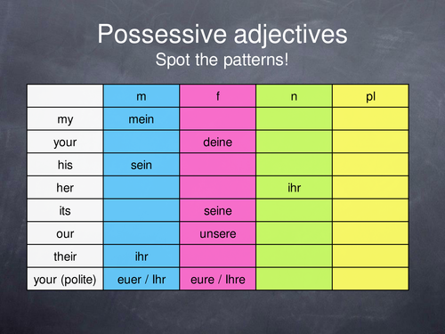 Possessive adjective pattern spotting game