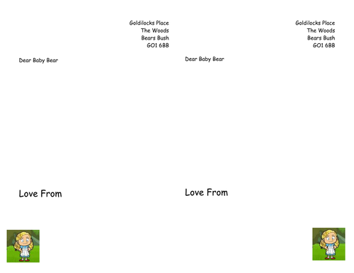 Goldilocks letter writing frame