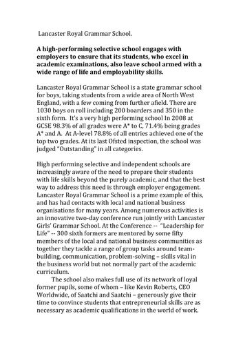 Lancaster Royal Grammer School Case Study