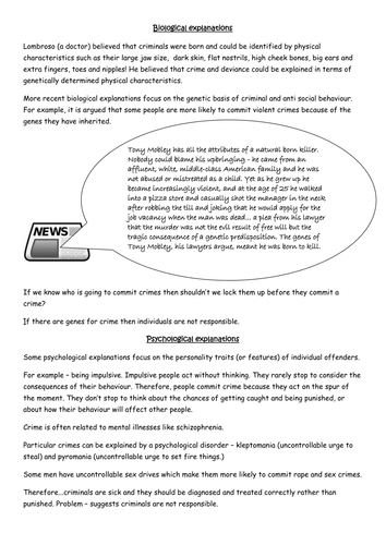 Biological and pyschological explanations of crime