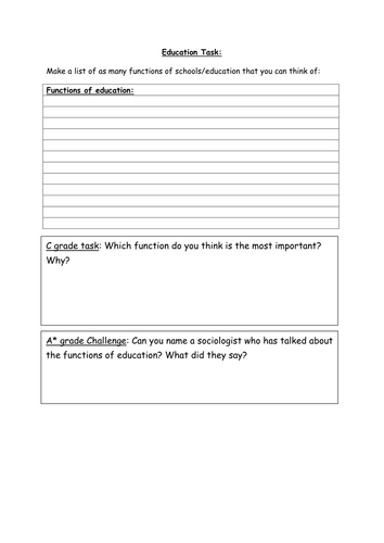 Functions of education starter task