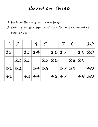counting in 3s worksheet