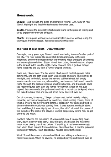 The Magic of your touch - creative writing