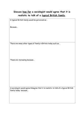 Typical British Family writing frame