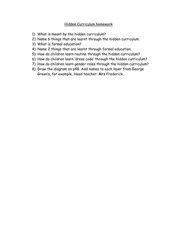 Hidden Curriculum Exam Questions