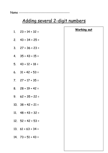 Adding several 2-digit numbers | Teaching Resources