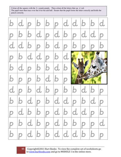 PHONICS RECOGNISING P D AND B ON A LIST.