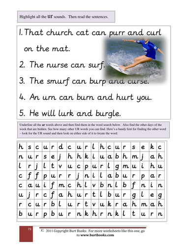 family year 3 worksheet by UR and wordsearch sentences coreenburt PHONICS