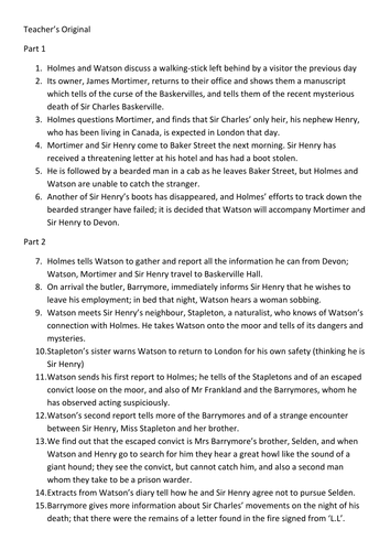 The Hound of the Baskervilles Event Sequence | Teaching Resources