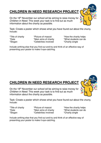 Children in Need 2011 task sheet