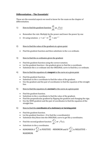 A level Maths: C1 Differentiation worksheet