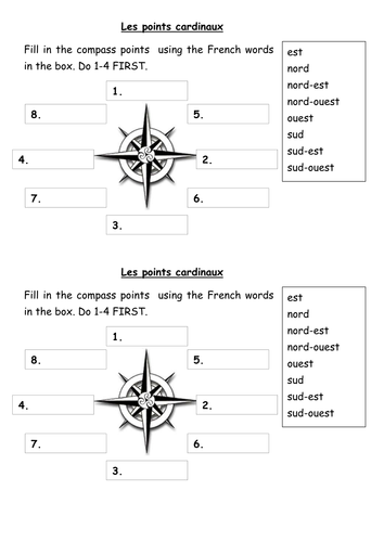 compass blank worksheet cardinaux by LNortcliffe points Points/ les Compass