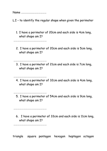 Perimeter of regular shapes | Teaching Resources