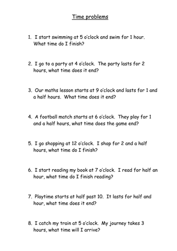 time word problems teaching resources