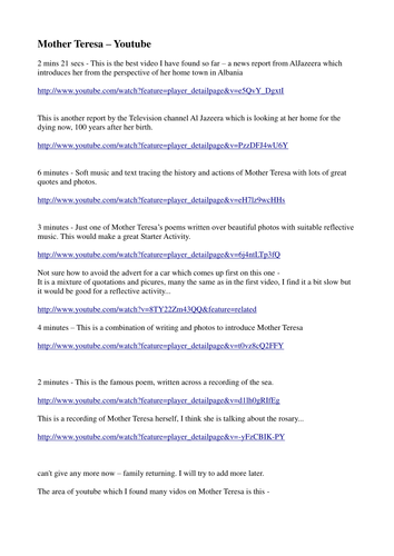 Mother Teresa - a range of resources