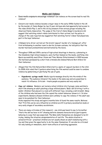 Media and violence notes and evidence