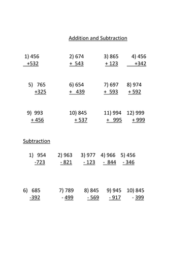 Addition and subtraction | Teaching Resources