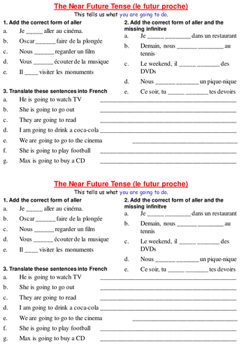 le futur proche worksheet | Teaching Resources