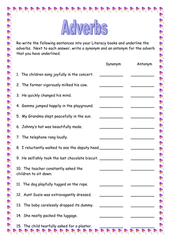 Adverbs Task Sheet