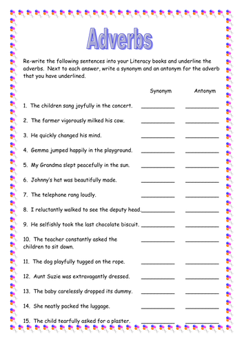 Adverbs Task Sheet Teaching Resources