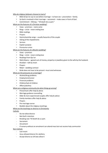 Relationships GCSE questions
