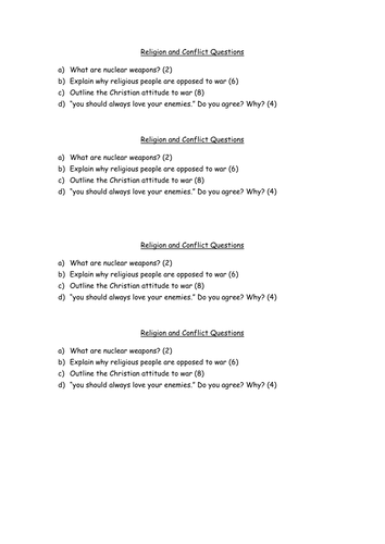 Religion & conflict sample questions