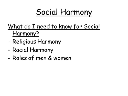 Social harmony revision questions