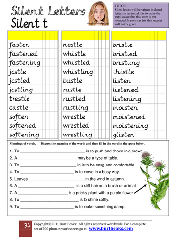 PHONICS Silent T word list and activity