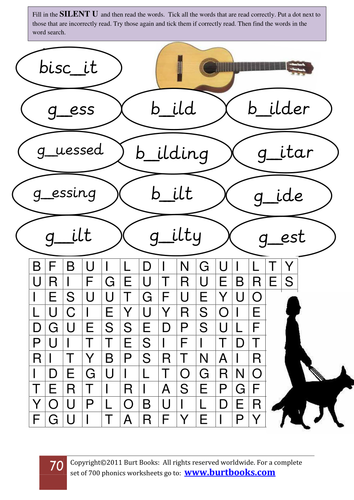 tes phonics worksheet coreenburt word lists activity by Silent PHONICS U and