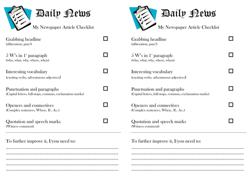 Newspaper checklist and template